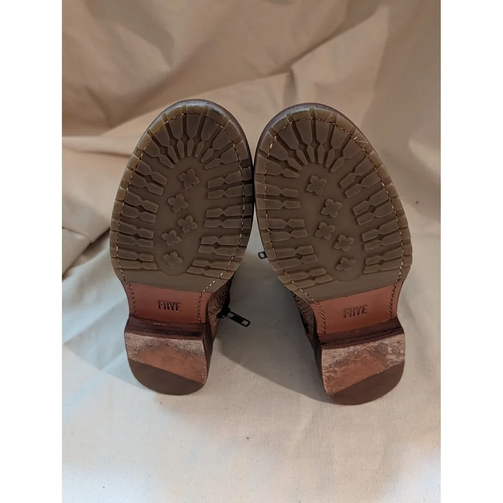 Frye Natalie Double Zip Tan Leather Ankle Boots 78491 7.5M